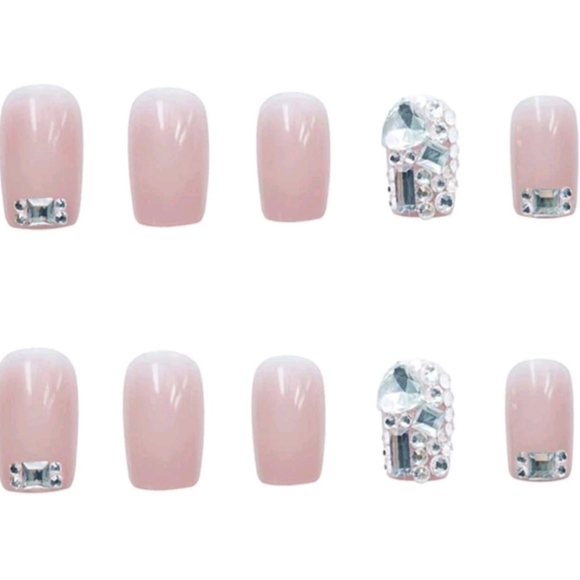 Short French Tips Righnstones Press On Nails - Picture 2 of 4